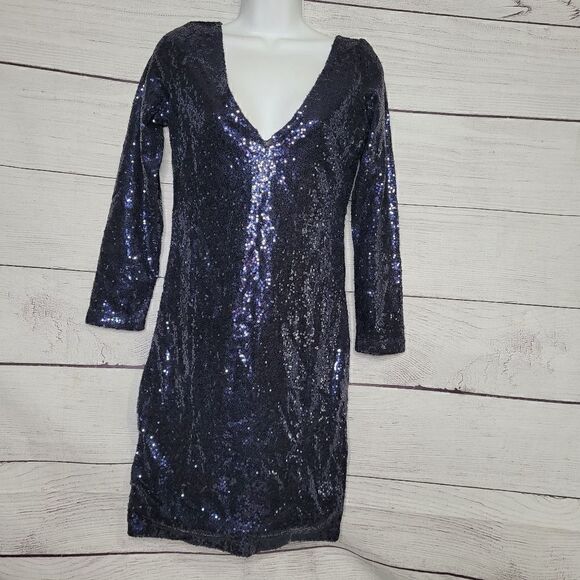 Women's Long Sleeves Sparkle Sequin Glamour Dress Small - Picture 1 of 4